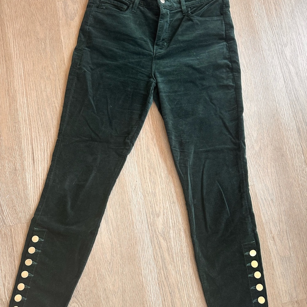 L’Agence Piper High Rise Skinny Velvet Pants in Evergreen